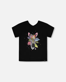 Organic Cotton Jersey T-Shirt Black With Zebra - H30M70_09990