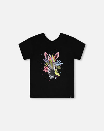 Organic Cotton Jersey T-Shirt Black With Zebra - H30M70_09990