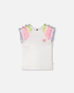 Organic Cotton Jersey T-Shirt White With Multicolor Mesh Sleeves - H30M72_01000