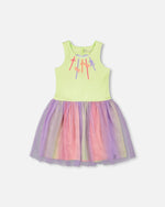 Sleeveless Bi-Material Dress Lime Green - H30M86_03004