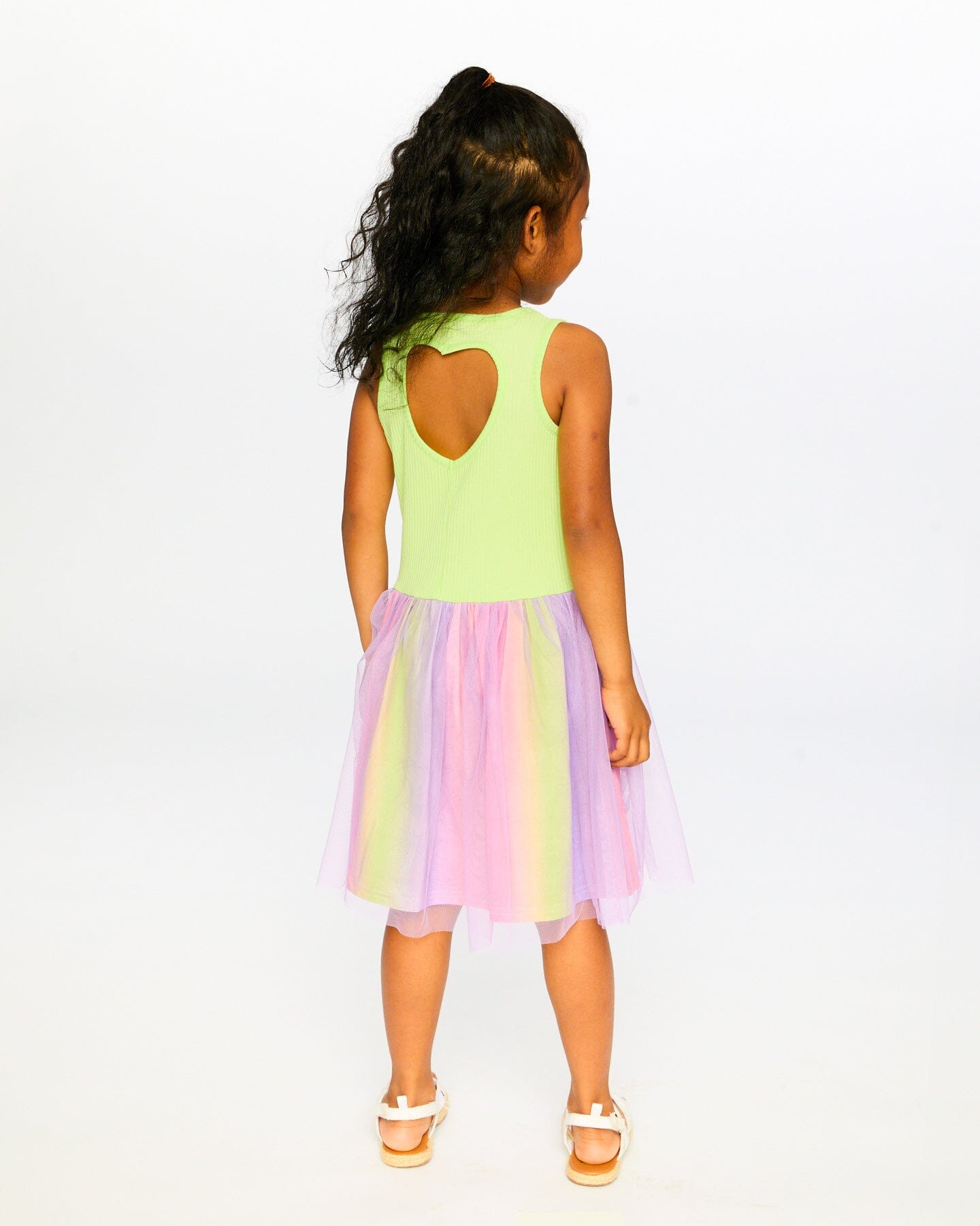 Sleeveless Bi-Material Dress Lime Green - H30M86_03004