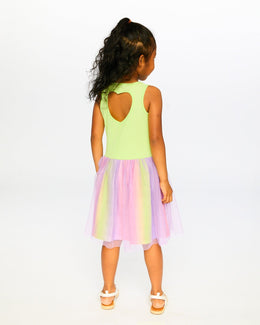 Sleeveless Bi-Material Dress Lime Green - H30M86_03004