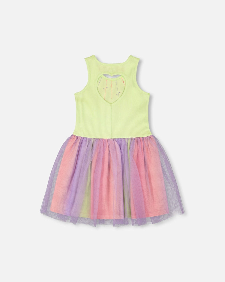 Sleeveless Bi-Material Dress Lime Green - H30M86_03004