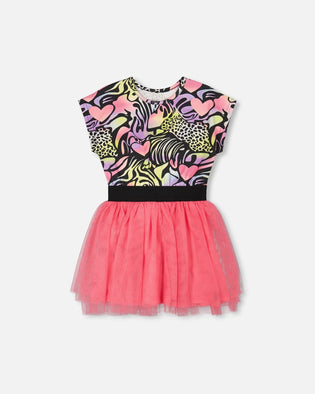 Bi-Material Dress Black Printed Multicolor - H30M87_3H135