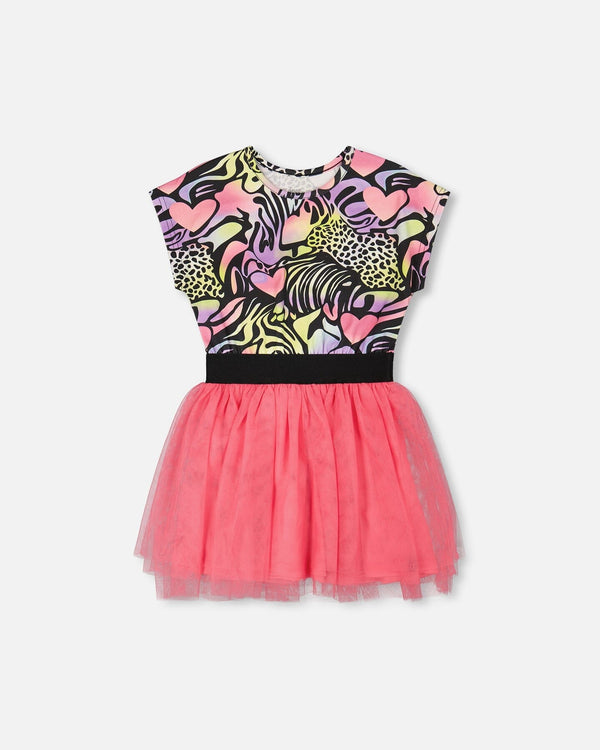 Bi-Material Dress Black Printed Multicolor - H30M87_3H135