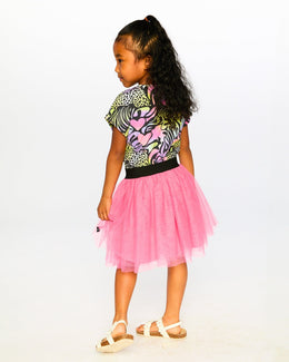 Bi-Material Dress Black Printed Multicolor - H30M87_3H135