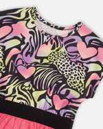 Bi-Material Dress Black Printed Multicolor - H30M87_3H135