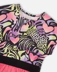 Bi-Material Dress Black Printed Multicolor - H30M87_3H135