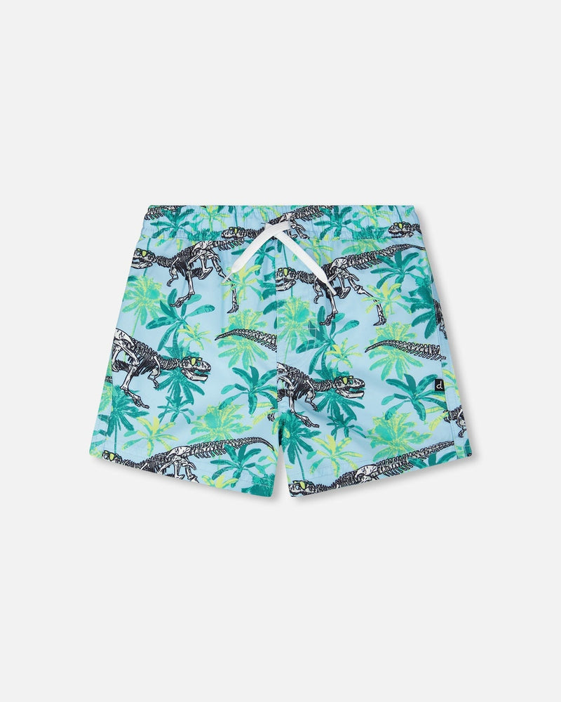 Short surfeur à séchage rapide pour garçon, imprimé squelette bleu