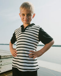 Hooded Terry T-Shirt With Shorts Set Black And White Stripes - H30OB12_04810