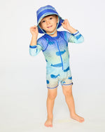 Baby And Toddlers One-Piece Long Sleeve Rashguard Blue Whale Print - H30OB15_3H156