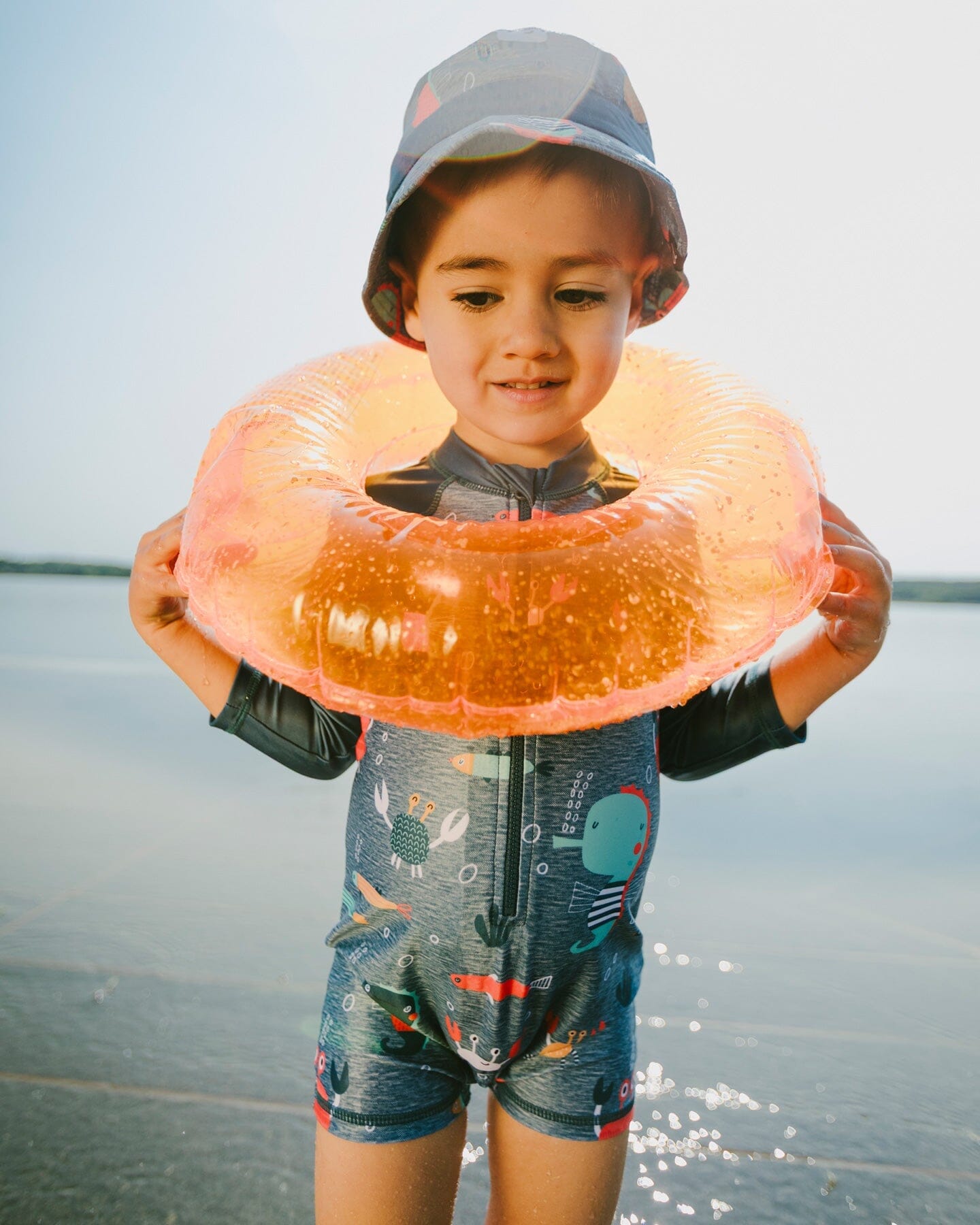 Baby And Toddler One-Piece Long Sleeve Rashguard Blue Printed Marine Animals - H30OB16_3H158