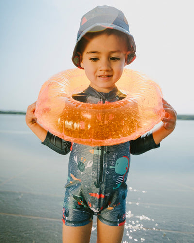 Baby And Toddler One-Piece Long Sleeve Rashguard Blue Printed Marine Animals - H30OB16_3H158