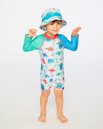 Baby And Toddler One-Piece Long Sleeve Rashguard Grey Baby Dinosaur Print - H30OB17_3H161