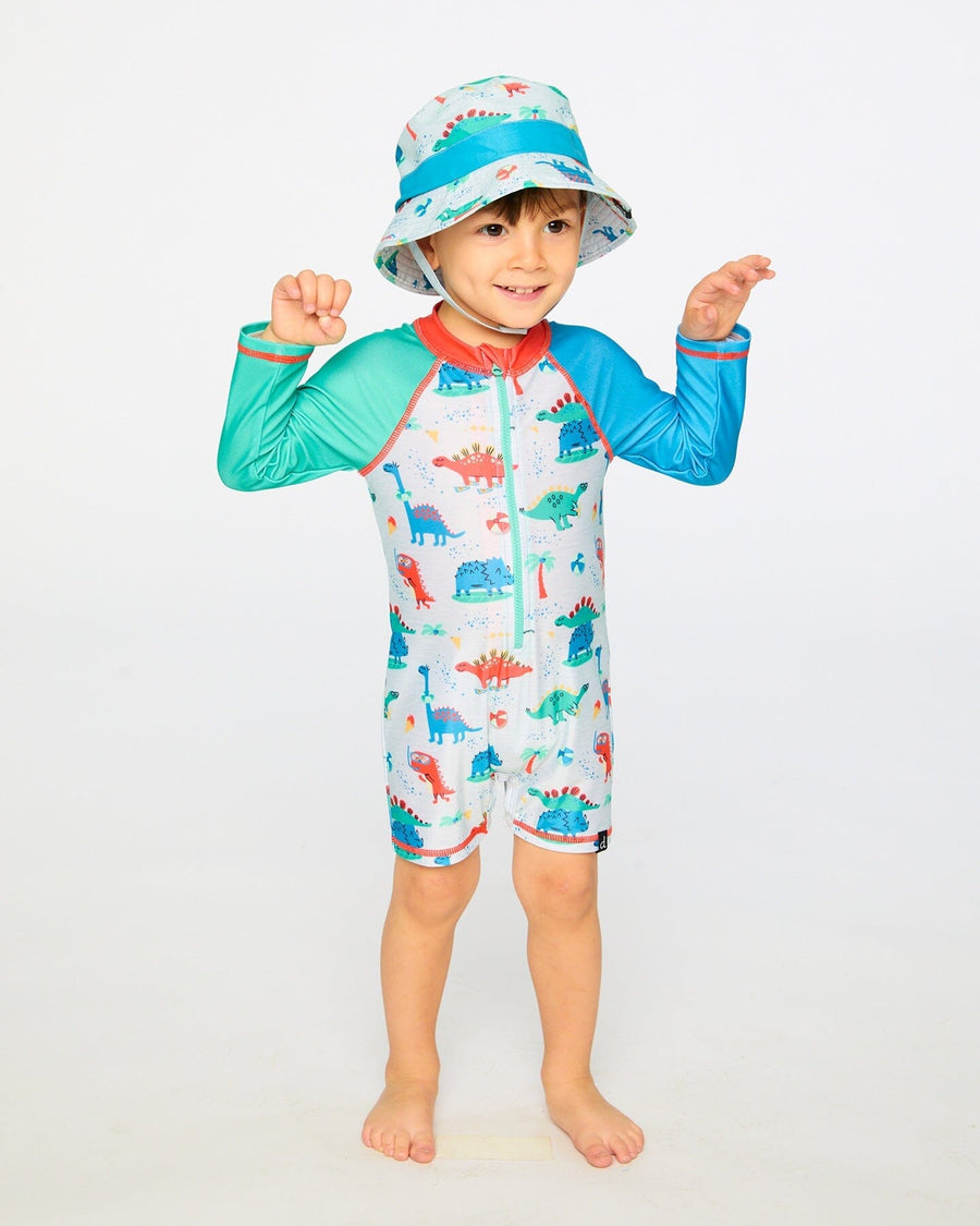 Baby And Toddler One-Piece Long Sleeve Rashguard Grey Baby Dinosaur Print - H30OB17_3H161