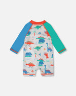 Baby And Toddler One-Piece Long Sleeve Rashguard Grey Baby Dinosaur Print - H30OB17_3H161