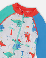 Baby And Toddler One-Piece Long Sleeve Rashguard Grey Baby Dinosaur Print - H30OB17_3H161