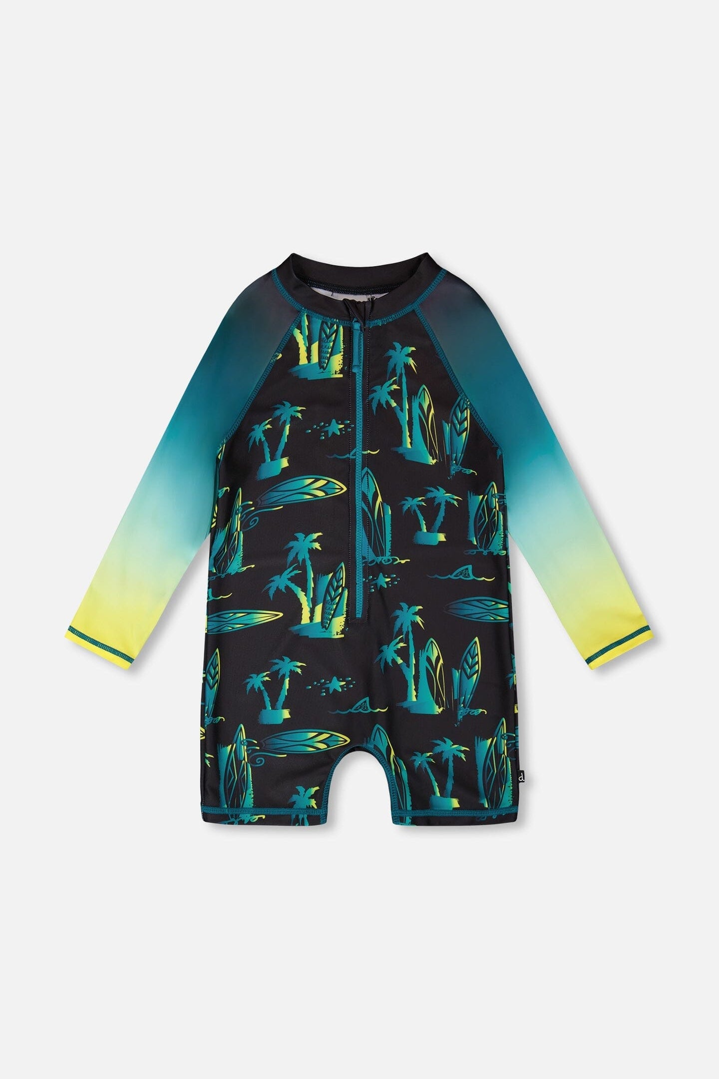One-Piece Long Sleeve Rashguard Black Surf Print - Deux par Deux