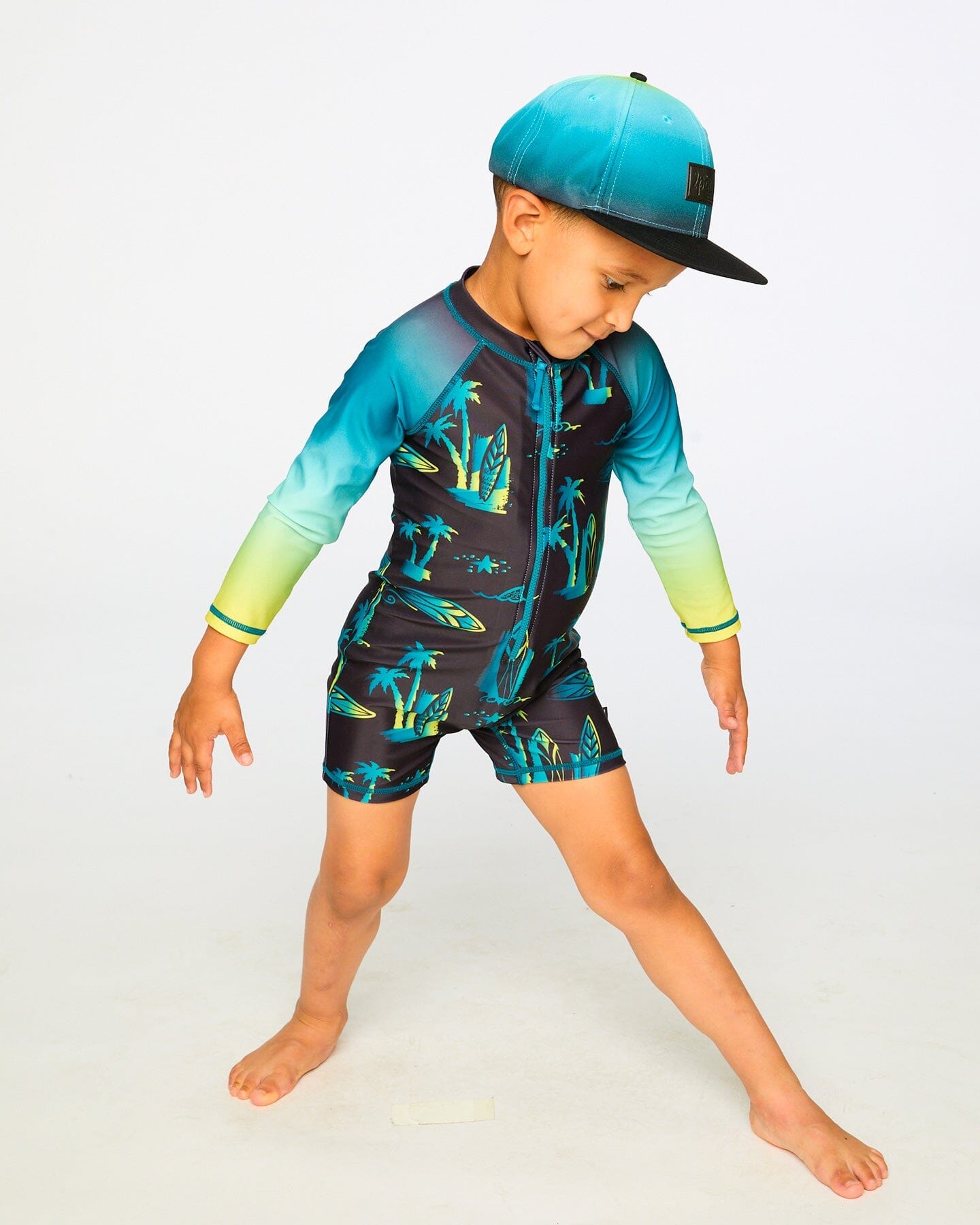 One-Piece Long Sleeve Rashguard Black Surf Print - H30OB25_3H167