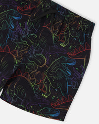 Swim Trunks Black Dinosaur Print - H30OB32_3H162