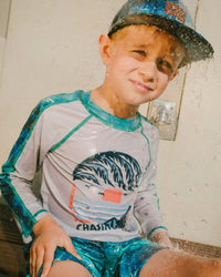 Swim Trunks Blue Waves Print - H30OB33_3H165