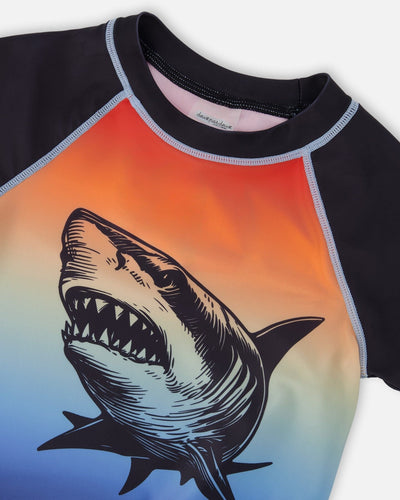 Short Sleeve Rashguard Blue And Orange Gradient - H30OB65_3H159
