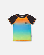 Short Sleeve Rashguard Orange Blue And Green Gradient - H30OB67_3H163