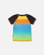 Short Sleeve Rashguard Orange Blue And Green Gradient - H30OB67_3H163