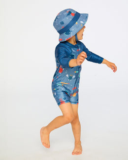 Recycled Polyester Beach Hat Blue Marine Animal Print - H30OBC_3H158