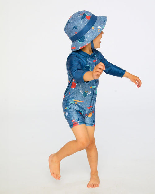 Recycled Polyester Beach Hat Blue Marine Animal Print - H30OBC_3H158