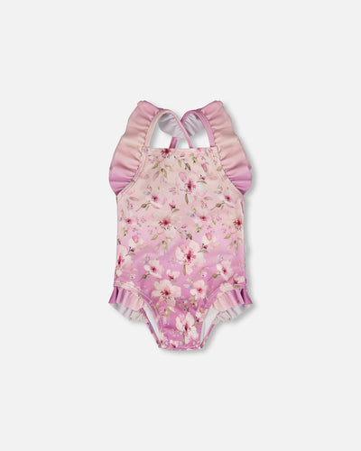 Baby And Toddler One-Piece Swimsuit Purple Flower Print - H30OG10_3H143