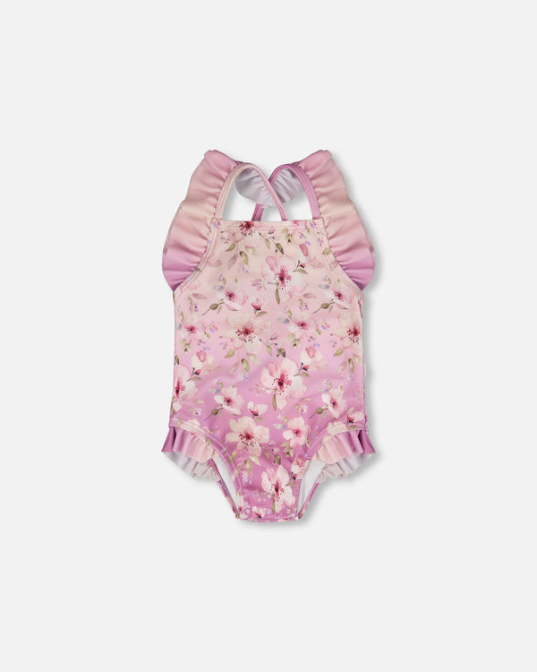 Baby And Toddler One-Piece Swimsuit Purple Flower Print - H30OG10_3H143