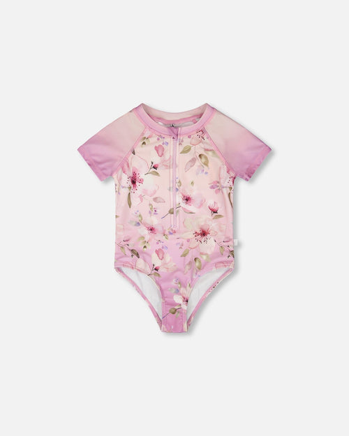 One-Piece Swimsuit Purple Flower Print - H30OG11_3H143