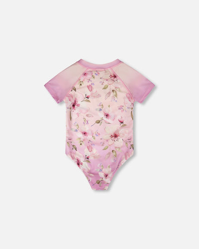 One-Piece Swimsuit Purple Flower Print - H30OG11_3H143