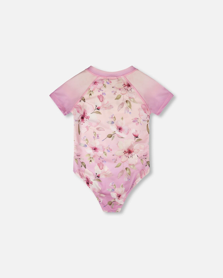 One-Piece Swimsuit Purple Flower Print - H30OG11_3H143