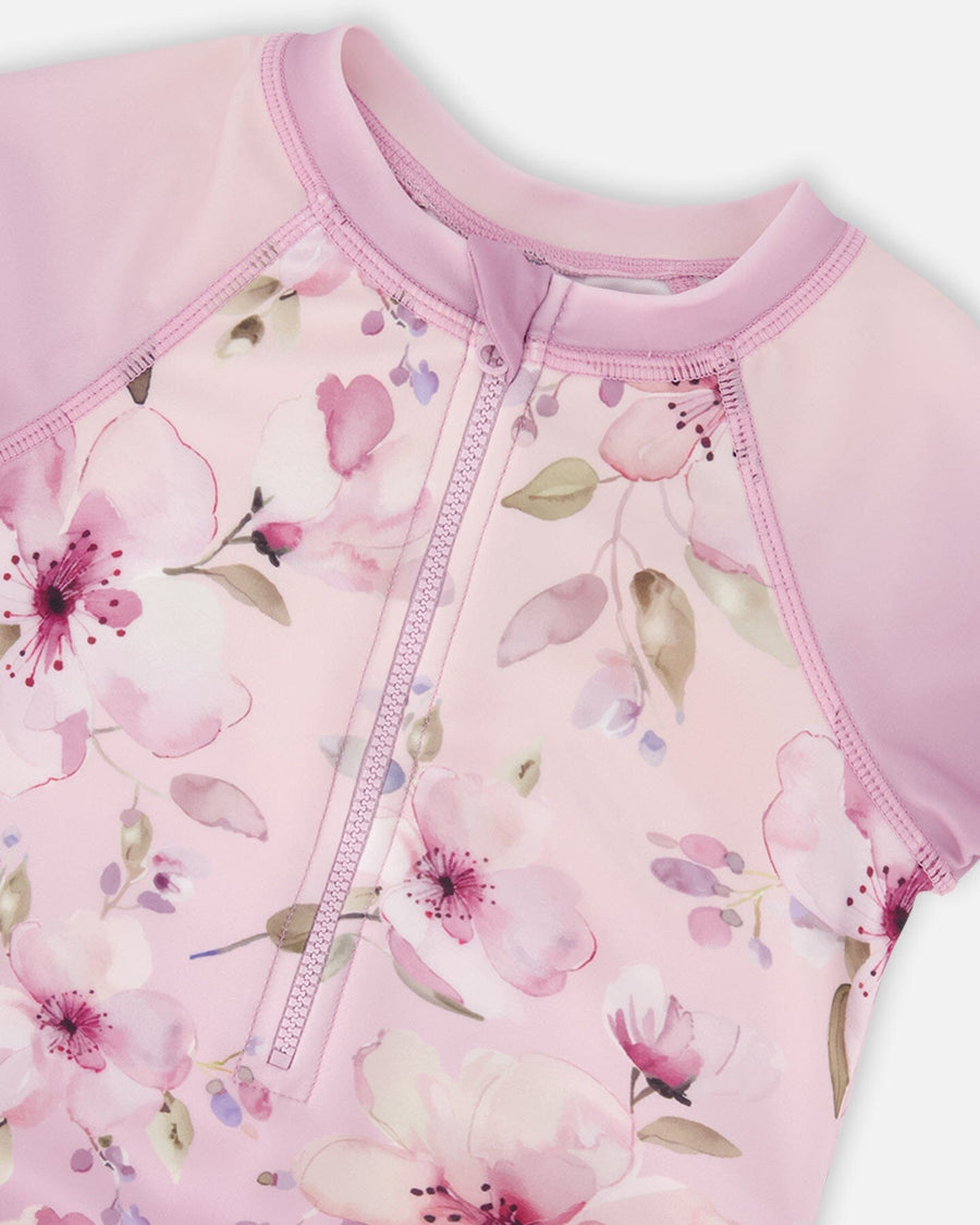 One-Piece Swimsuit Purple Flower Print - H30OG11_3H143