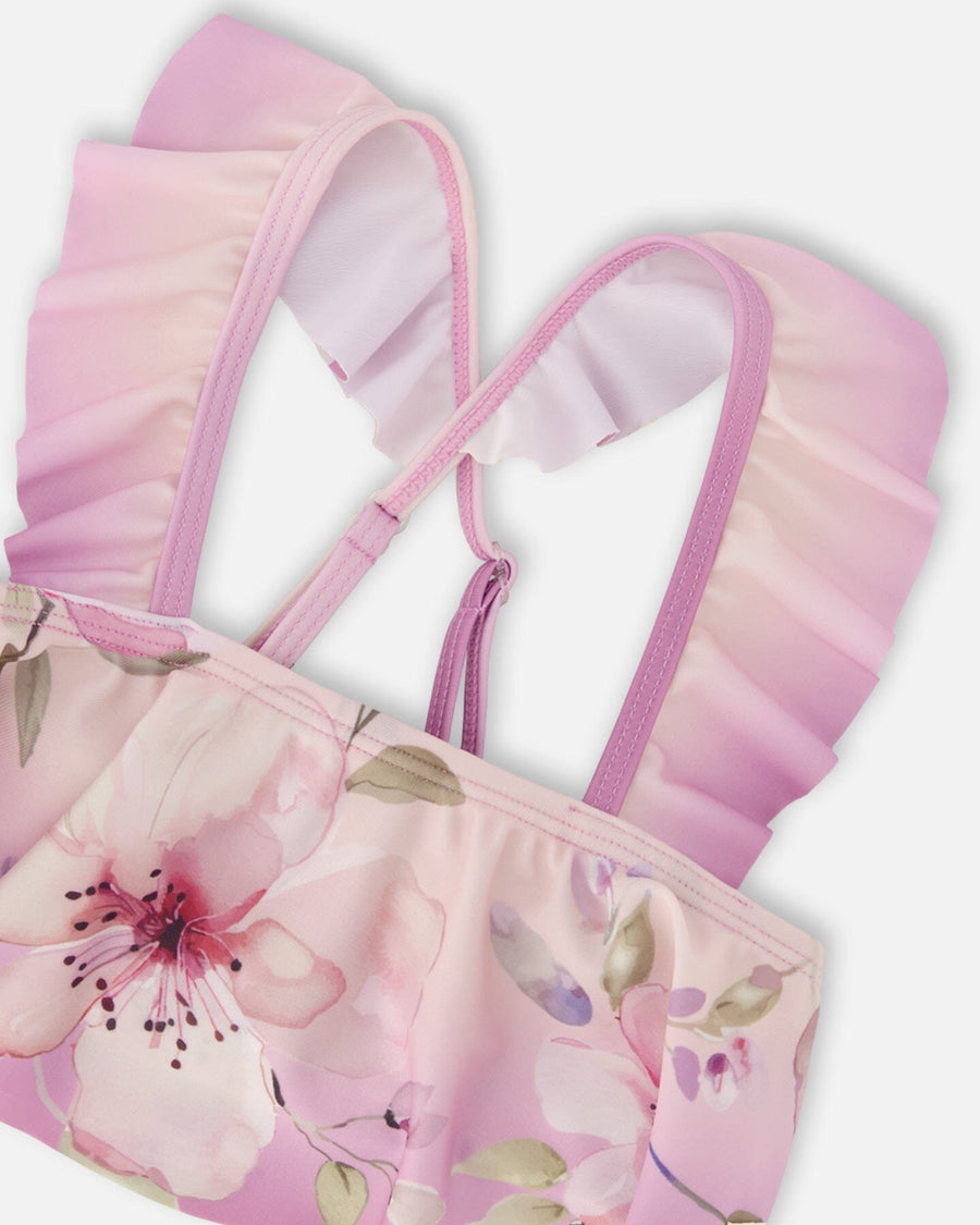 Two-Piece Swimsuit Purple Flower Print - H30OG12_3H143