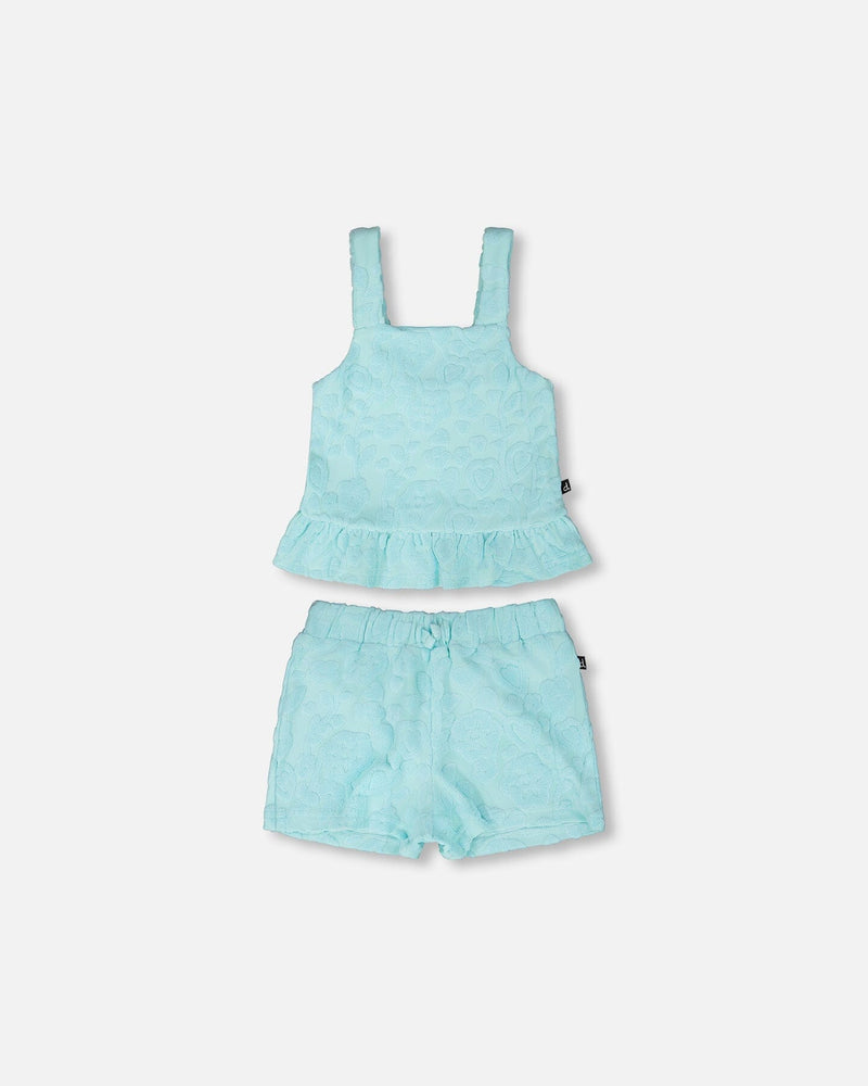 Girls' terry tank top and shorts set in light blue