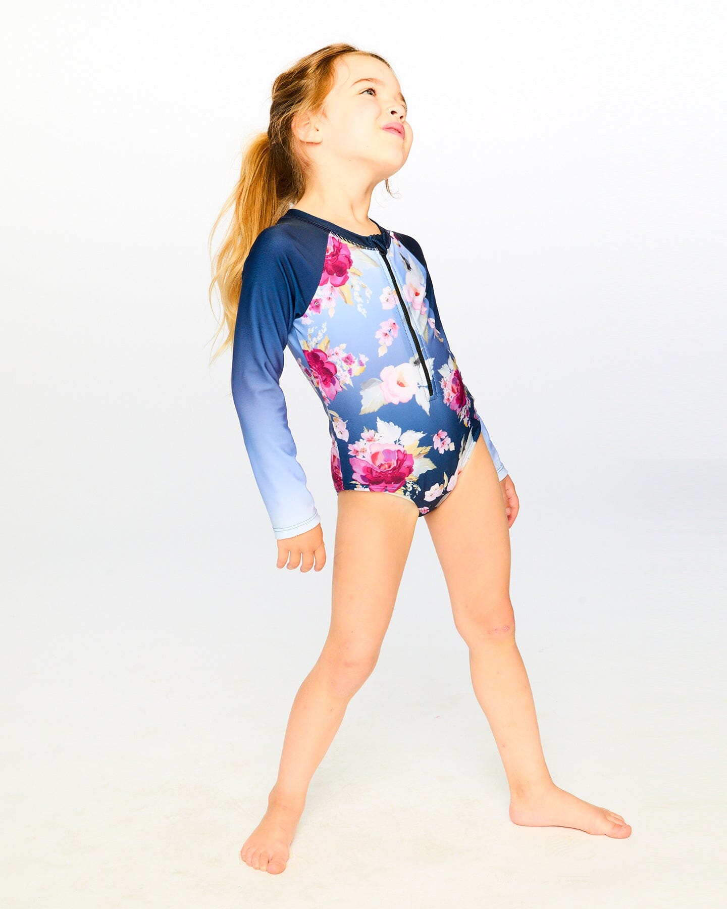 One-Piece Long Sleeve Rashguard Blue Rose Print - H30OG20_3H144