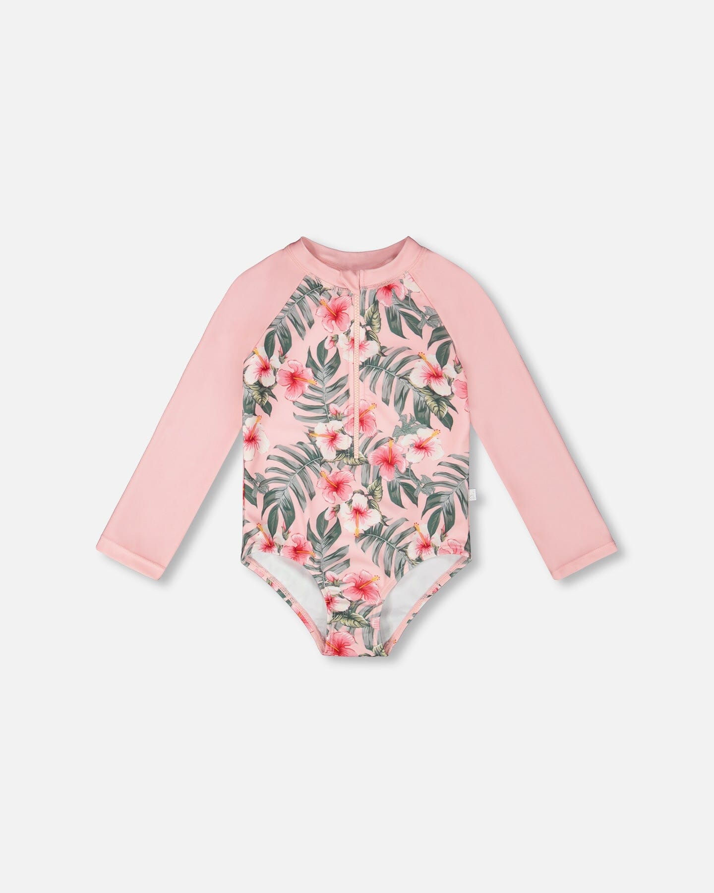 One-Piece Long Sleeve Rashguard Pink Hibiscus Print - H30OG21_3H152