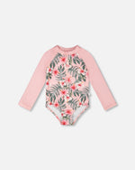 One-Piece Long Sleeve Rashguard Pink Hibiscus Print - H30OG21_3H152