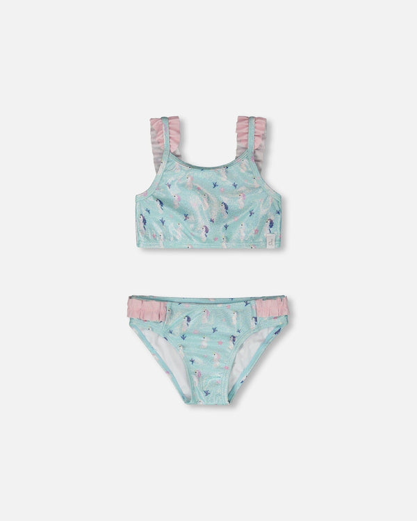 Two-Piece Swimsuit Blue Seahorse Print - H30OG22_3H150