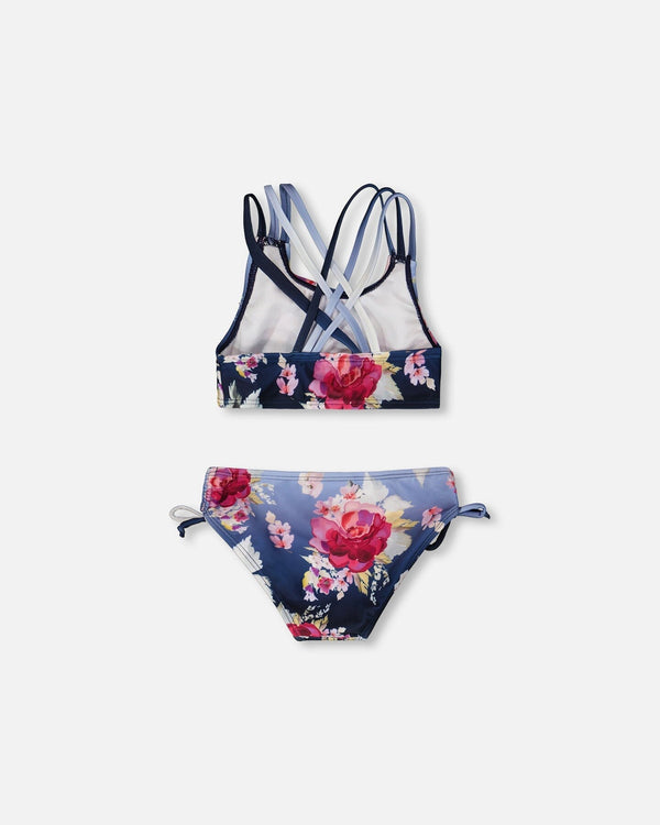 Two-Piece Swimsuit Blue Rose Print - H30OG23_3H144