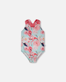 One-Piece Swimsuit Blue Flamingo Print - H30OG31_3H154