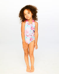 One-Piece Swimsuit Blue Flamingo Print - H30OG31_3H154