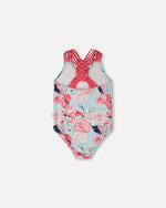 One-Piece Swimsuit Blue Flamingo Print - H30OG31_3H154