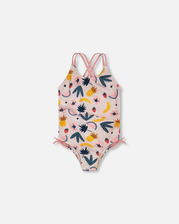 One-Piece Swimsuit Pink Printed Fruits - H30OG35_3H149