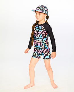 One-Piece Long Sleeve Rashguard Black Leopard Print - H30OG39_3H145