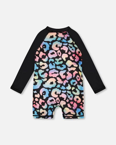 One-Piece Long Sleeve Rashguard Black Leopard Print - H30OG39_3H145