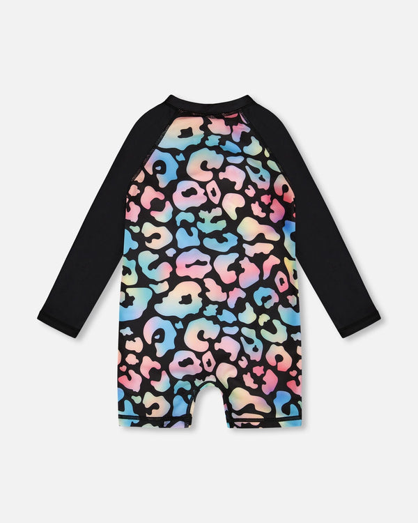 One-Piece Long Sleeve Rashguard Black Leopard Print - H30OG39_3H145